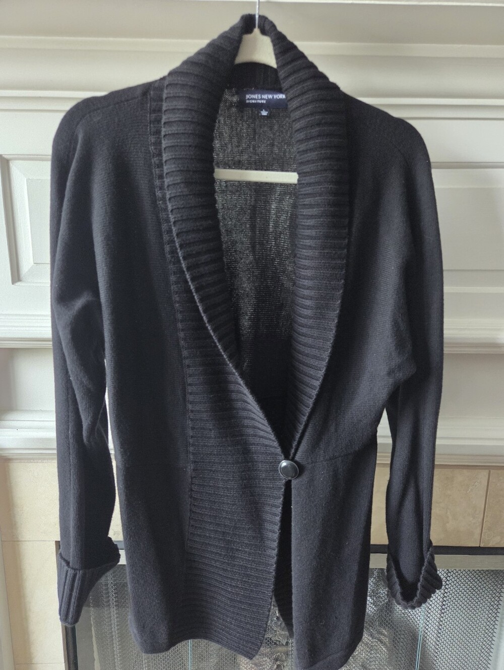 Jones New York Signature Black One Button Shawl Collar Cardigan Size L